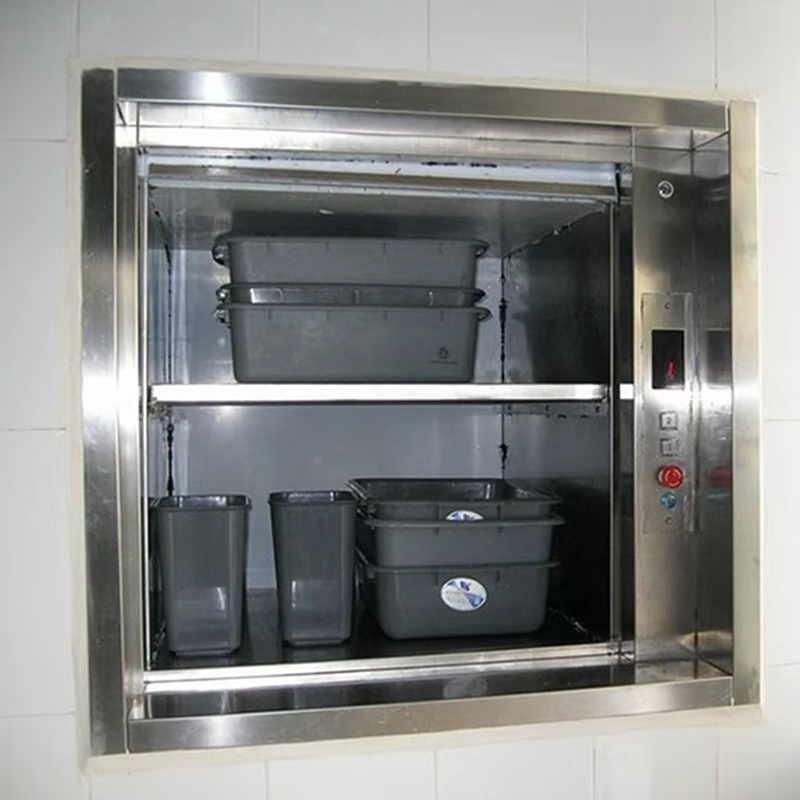 VTEF110 Layanan Restoran Lift Makanan Pintu Otomatis Traksi Tanpa Roda Gigi AC Drive Lantai PVC Aman Tahan Lama untuk Dapur Vila Hotel